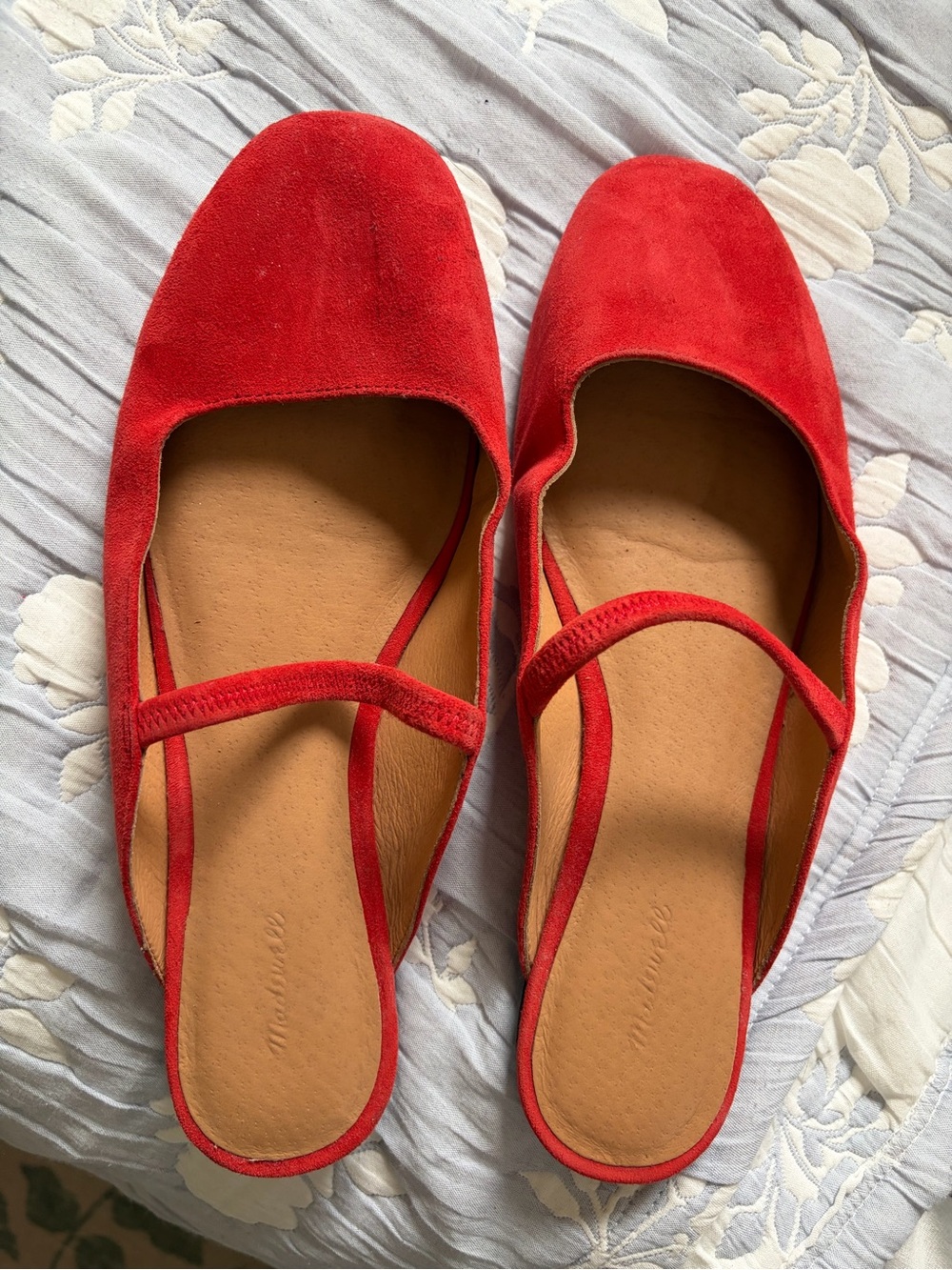 Madewell Women’s Red Suede Slip-On Flats with Cross Strap